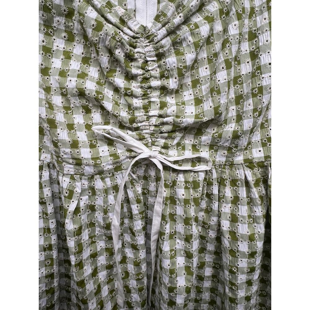 Smak Parlour Green Gingham Daisy Dress XL Ruched Milkmaid Cottagecore - Picture 7 of 7